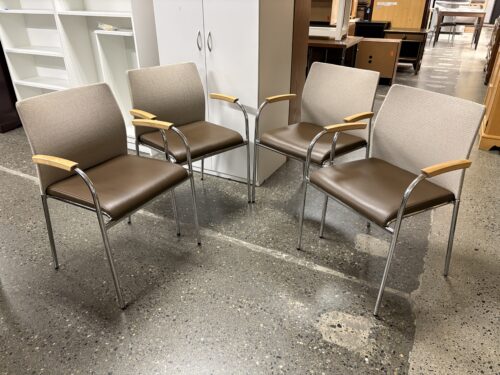 KEILHAUER Flit Light Grey Mech & Espresso Stacking Arm Chairs (Set of 4)