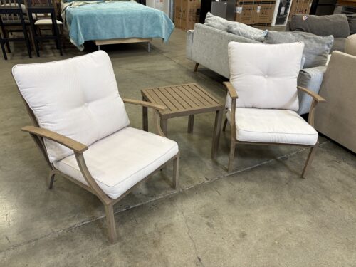 Brown Powder-Coated Aluminium Armchair Set with Side Table (Set of 3)