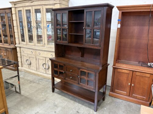 PIER 1 IMPORTS Ronan 2 Piece Dark Finished Buffet and Hutch with Glass-Paned Cabinets