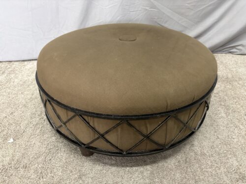 Olive Fabric Ottoman w/ Metal Lattice Base