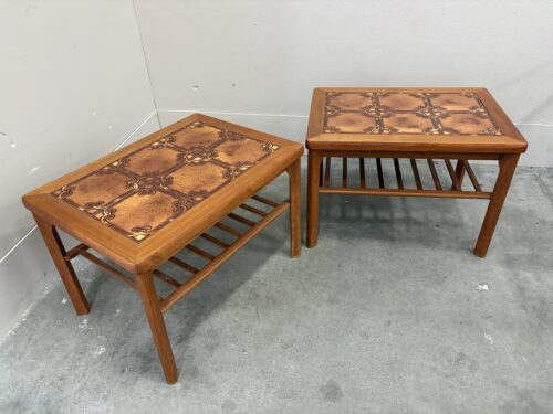 MOBELFABRIKKEN TOFTEN Vintage Danish Modern Teak 2 Tier End Table with Brown Ceramic Tile Top (Set of 2)