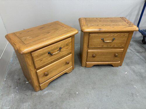STANLEY Vintage Wooden 2 Drawer Nightstand with Brass and Wood Pulls (Set of 2)