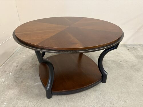 ASHLEY FURNITURE Cormick Round Wooden Coffee Table with Dark Bronze Finished Tubular Metal Frame