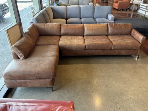 KFI Low Stylish 2Pc. Brown Leather Corner Sectional