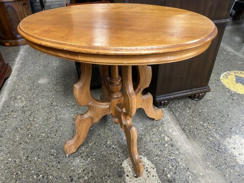 Vintage Victorian Style Carved Oval Rolling Side Table