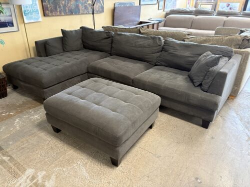 Dark Grey Fabric Sectional w/ Chaise & Ottoman