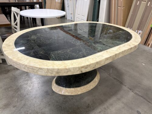 MULLER OF MEXICO Vintage Marble and Onyx Oval Dining Table with Flared Pedestal Base