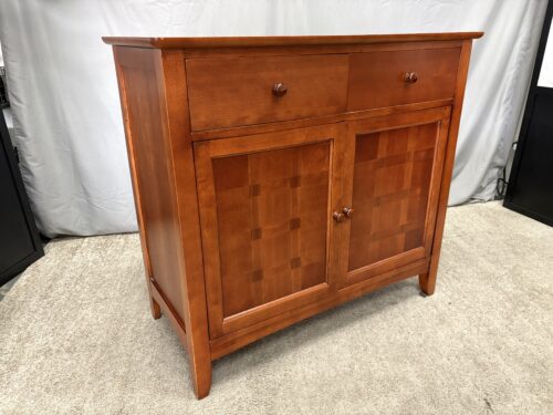 Warm Wood Shaker Console Cabinet w/ Checkered Inlaid Doors