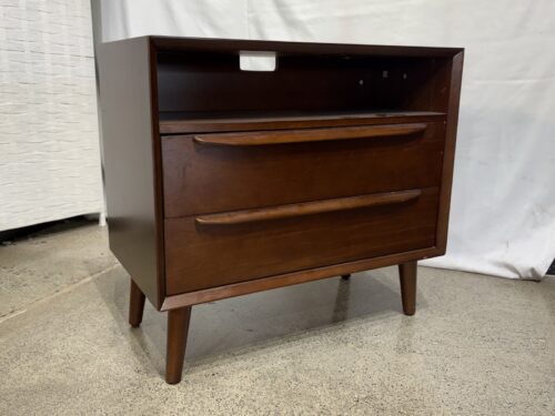 Sleek Espresso End Table w/ Cubby & Power Strip