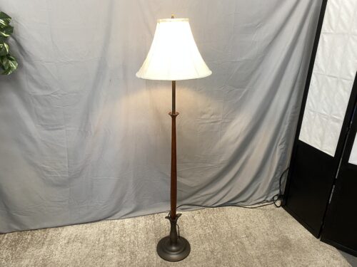 Wood & Bronze Base Lily Form Floor Lamp