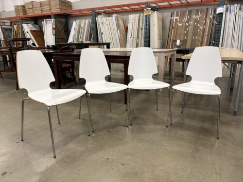 Modern Wooden White Stacking Dining Room Chairs with Sleek Chrome Legs (Set of 4)