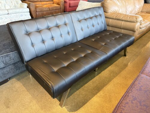 Black Tufted Leather Convertible Futon