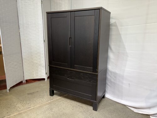 Espresso Colored Wood Armoire with Top Doors and Lower Drawers