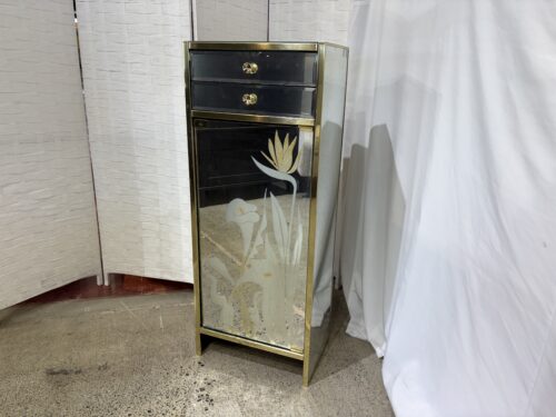 Vintage Mirrored Jewelry Armoire with Etched Flowers