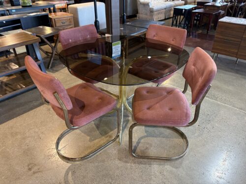 Vintage 5 Piece Dining Set with Smoked Glass and Cantilever Chairs