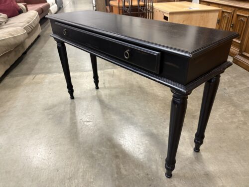 Rustic Noir Finish Entry Console Table with Long Drawer and Decorative O-Ring Pulls