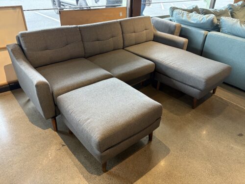 Heathered Grey Three Seater Couch with Right Chaise and Ottoman