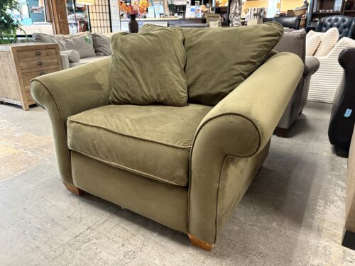 Olive Green Velvet Roll Arm Accent Chair