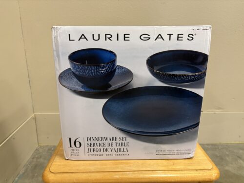 LAURIE GATES 16 Piece Navy Blue Dinnerware Set