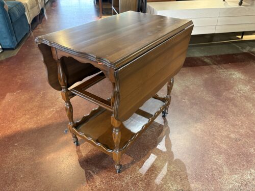Vintage Drop-Leaf Wood Bar Cart