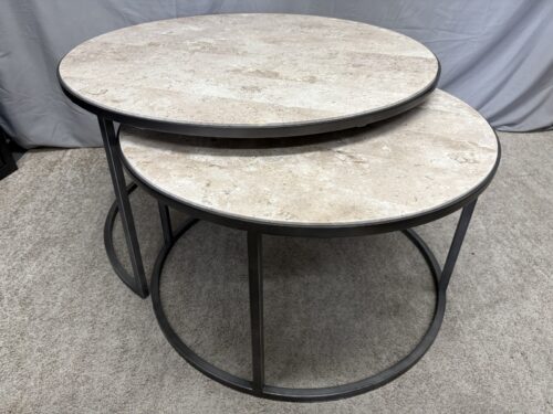 HAMMARY Modern Basics Round Travertine Nesting Cocktail Table (Set of 2)