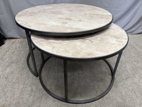 HAMMARY Modern Basics Round Travertine Nesting Cocktail Table (Set of 2)