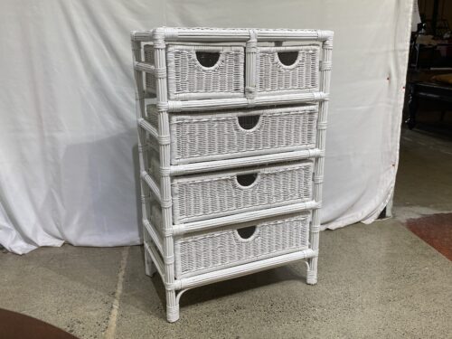 Lightweight White Wicker 5-Drawer Dresser