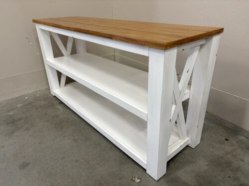 PIER 1 IMPORTS White Farmhouse 3 Tier Console Table with Rustic Plank Style Top