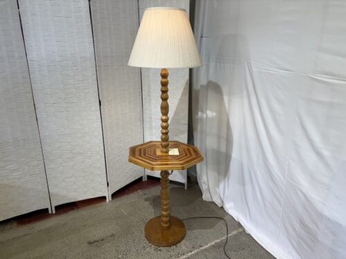 Vintage Floor Lamp with Octagonal Parquet-Top Accent Table