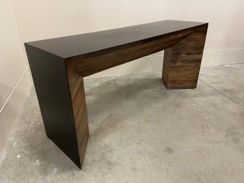 WOODLAND CREEK FURNITURE Rustic Console Table with Triangular Elements and Lattice Wood Inlay Base