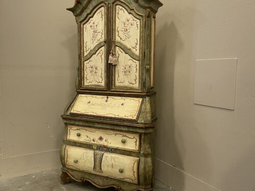 French Country Secretary Desk with Shelving Cabinet and Floral Motif