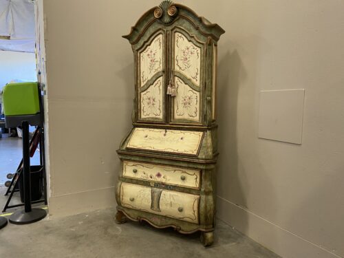 French Country Secretary Desk with Shelving Cabinet and Floral Motif