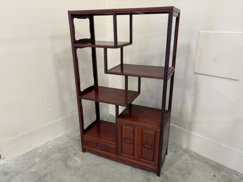 Vintage Mid-Century Chinoserie Asymetrical Rosewood Etagere Bookcase