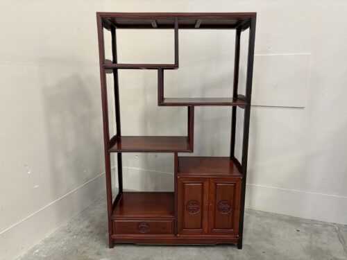 Vintage Mid-Century Chinoserie Asymetrical Rosewood Etagere Bookcase