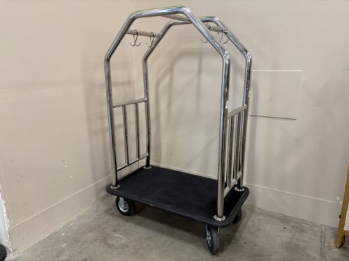 Stainless Steel Rolling Bellman's Cart with Intergrated Garment Hooks