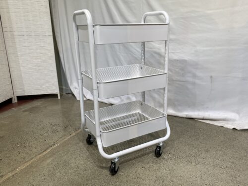 Crisp White Metal 3-Tier Rolling Cart