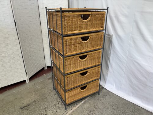 5 Drawer Wicker Storage Baskets Tower