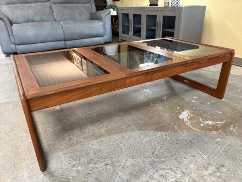 KOMFORT Vintage Danish Modern 3 Smokey Glass Panel Cocktail Table