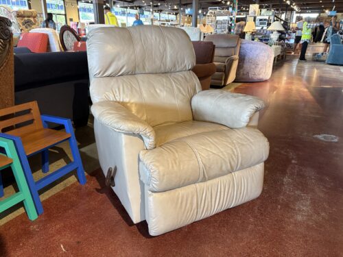 Beige Leather Manual Recliner Armchair