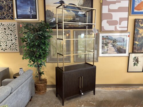 RESTORATION HARDWARE French Contemporary Brown Oak/Satin Brass Double Door Open Sideboard