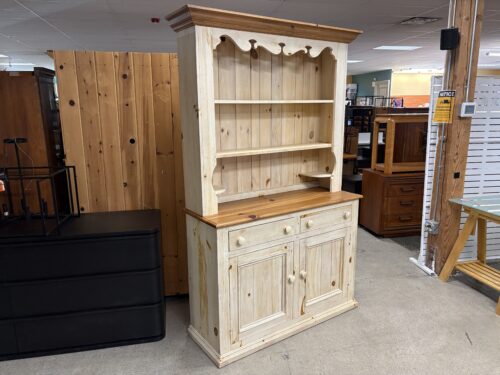 ETHAN ALLEN Two Tone Light Wood Farmhouse Open Top China Hutch