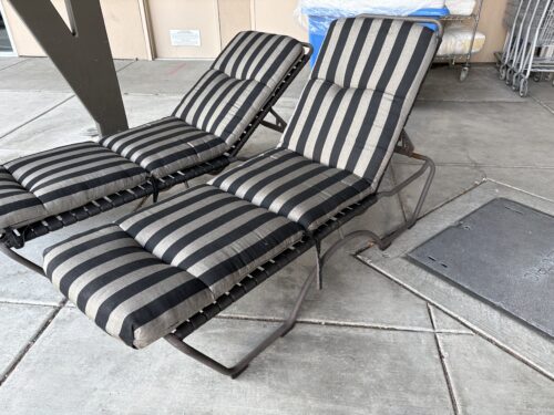 Outdoor Chaise Lounger w/ Black & Grey Striped Cushion