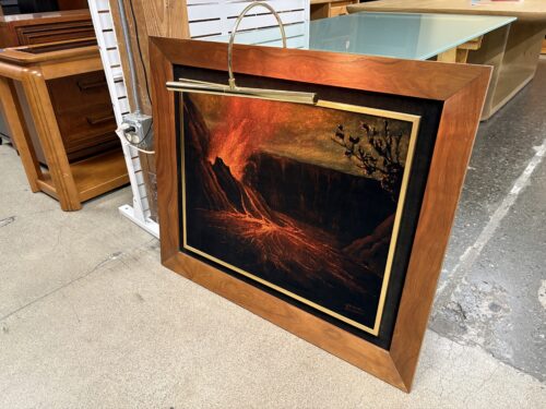 Original Black Velvet Painting of a Volcano by Bill Erwin