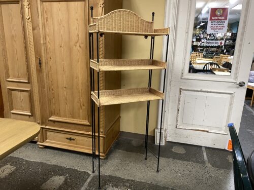 Metal & Rattan Elevated Storage Shelf