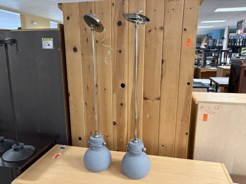 Grey Ceramic Pendant Light w/ Chrome Stem (Set of 2)