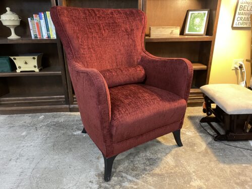Red Velvet Wingback Armchair w/ Round Accent Chair