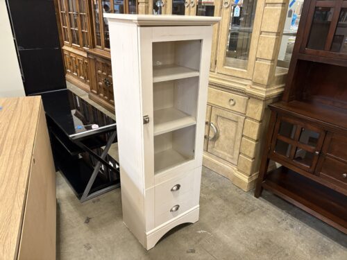 Contemporary Birch Finish Glass Door Petite Cabinet