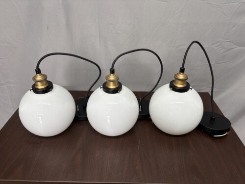LINEA Primo Industrial Pendant Light w/ Milk Glass Shade (Set of 3)