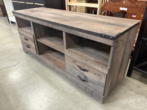 ASHLEY Contemporary Rustic Wooden Media Stand with Industrial Accents