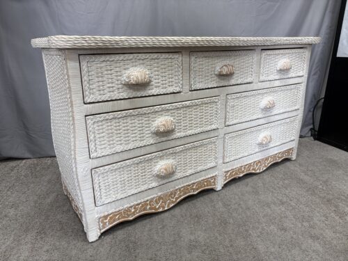 PIER 1 Vintage Jamaica Whitewashed 7-Drawer Wicker Dresser